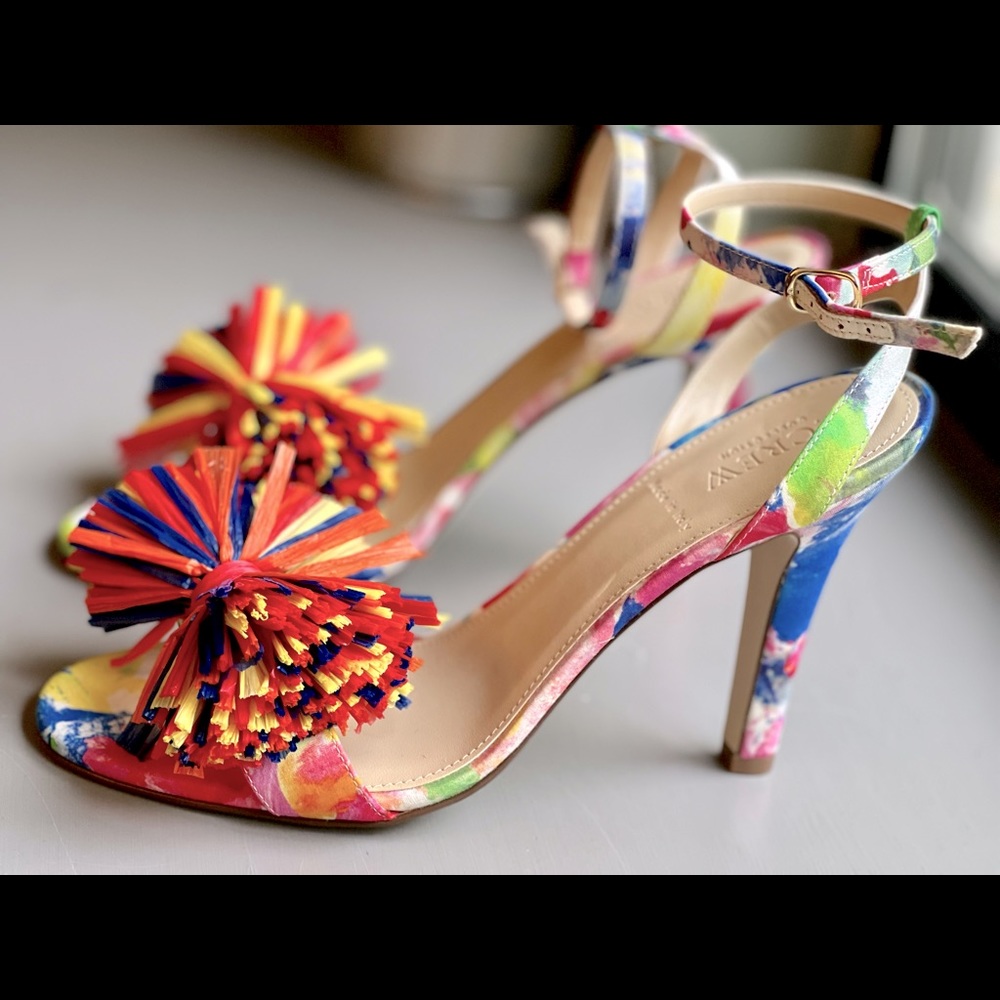 JCrew Collection multi-color sandals with raffia bow
